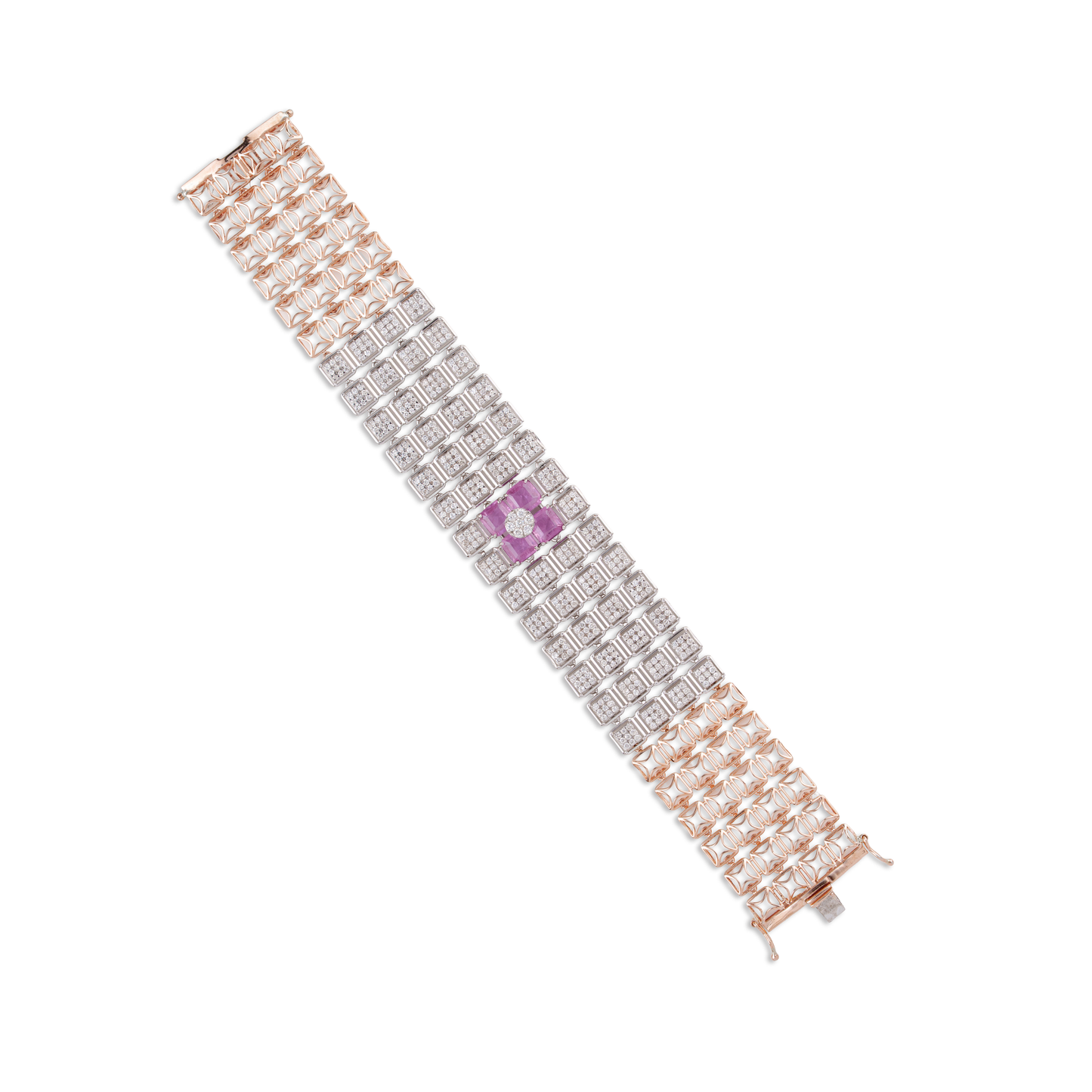 Rose Gold Pavé Diamond Bracelet with Pink Sapphire Accents – Luxury Designer Jewellery | Kala Johare Rajasthan