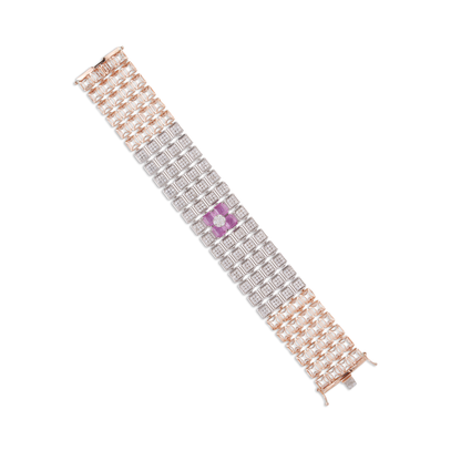 Rose Gold Pavé Diamond Bracelet with Pink Sapphire Accents – Luxury Designer Jewellery | Kala Johare Rajasthan