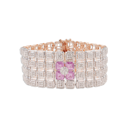 Rose Gold Pavé Diamond Bracelet with Pink Sapphire Accents – Luxury Designer Jewellery | Kala Johare Rajasthan