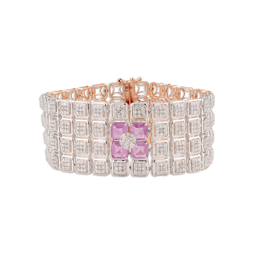 Rose Gold Pavé Diamond Bracelet with Pink Sapphire Accents – Luxury Designer Jewellery | Kala Johare Rajasthan