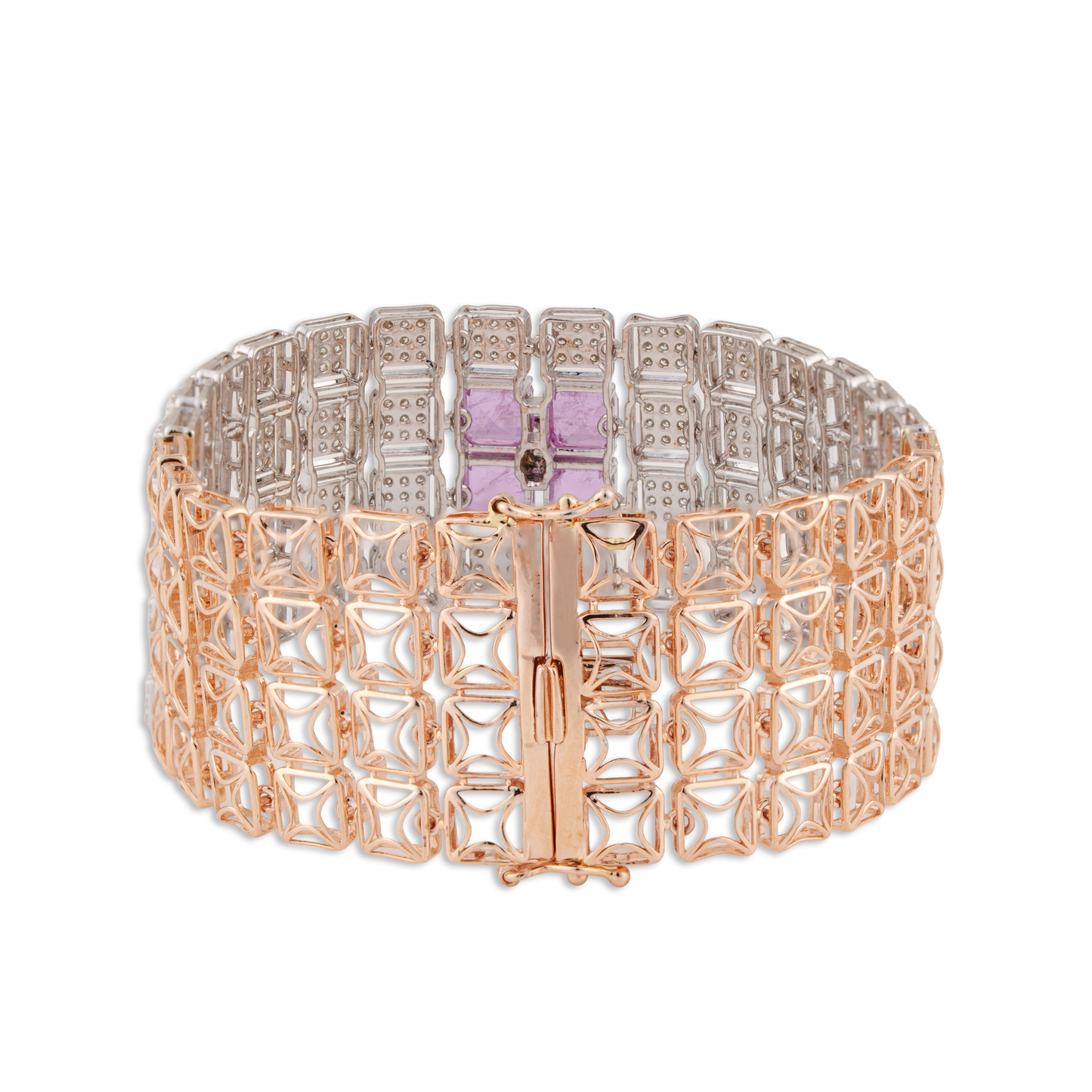 Rose Gold Pavé Diamond Bracelet with Pink Sapphire Accents – Luxury Designer Jewellery | Kala Johare Rajasthan