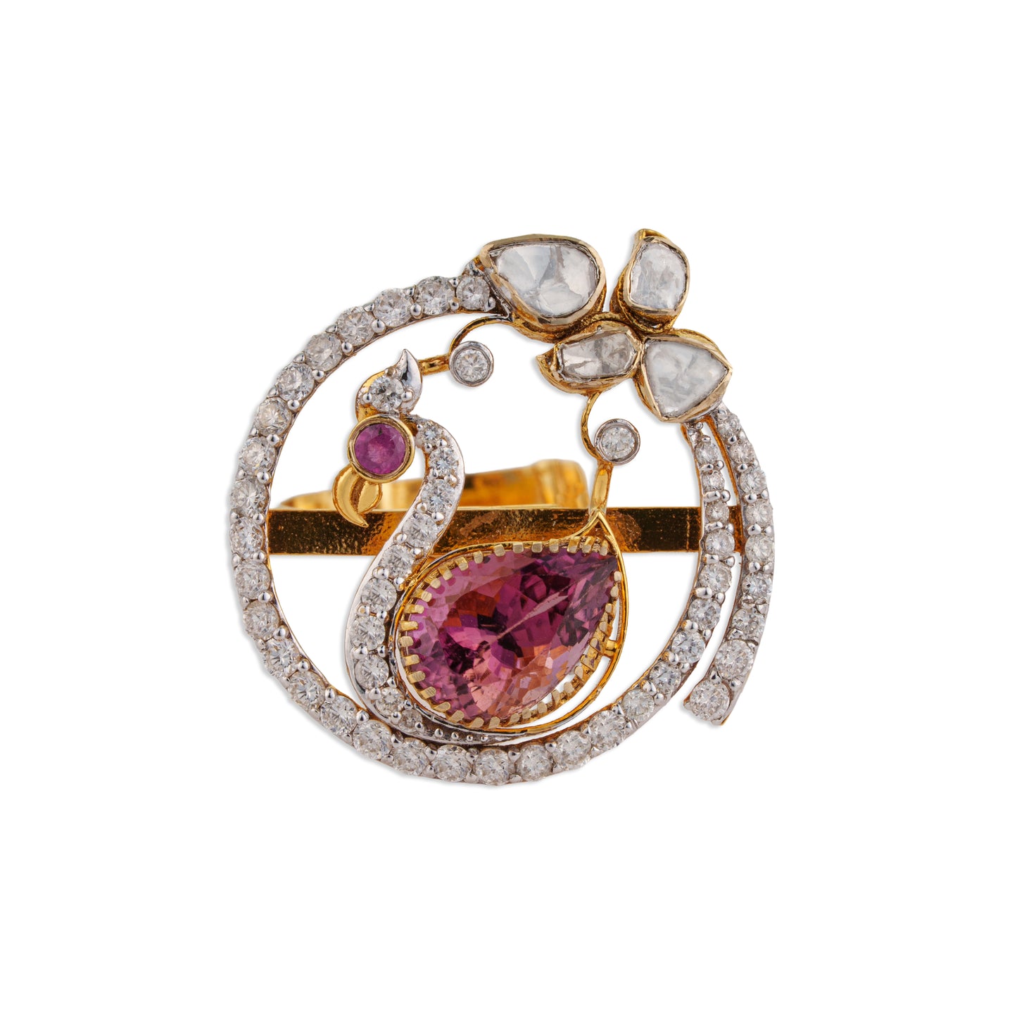 Peehu Polki Diamond Ring | Natural Polki & Pink Tourmaline Ring | Kala Johare