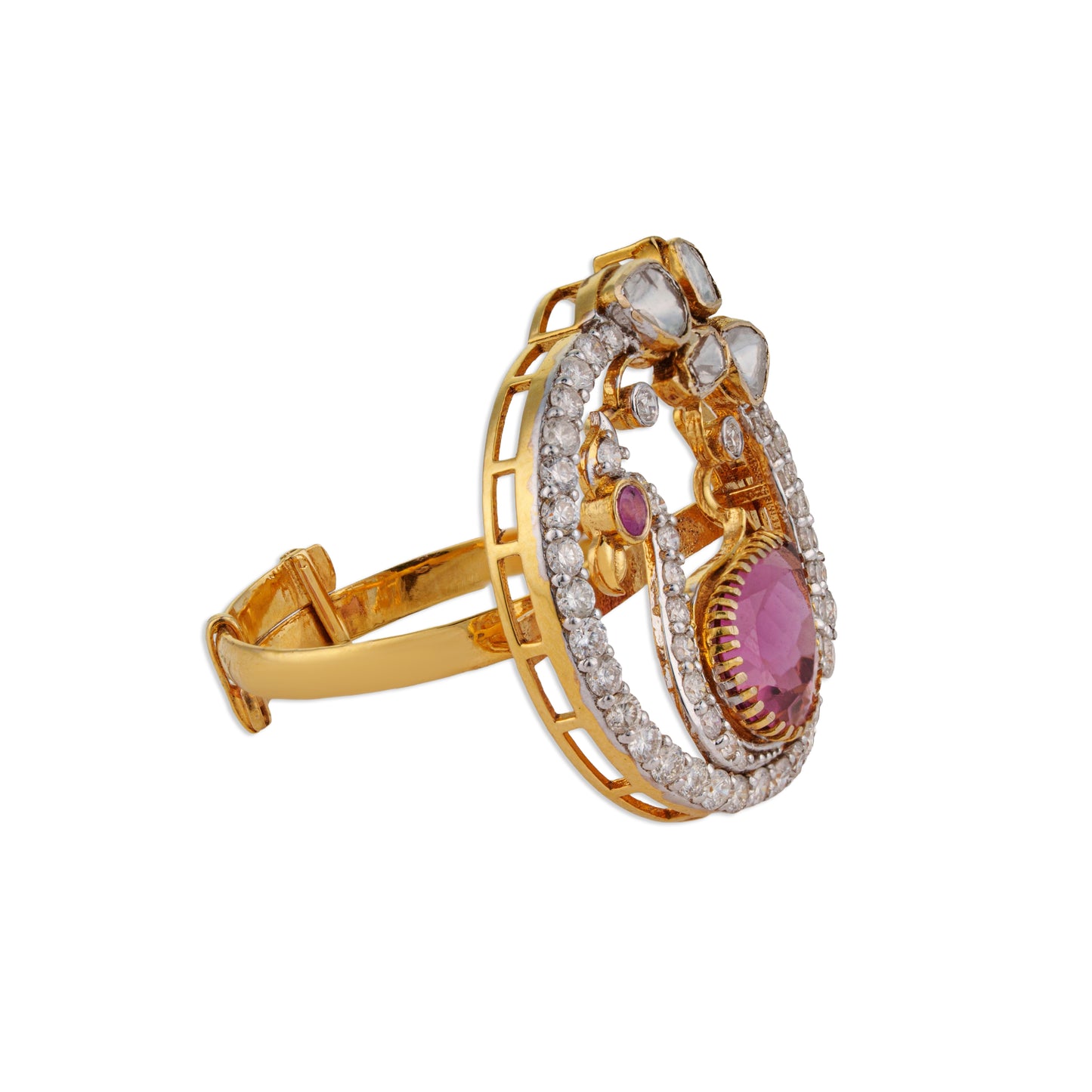 Peehu Polki Diamond Ring | Natural Polki & Pink Tourmaline Ring | Kala Johare