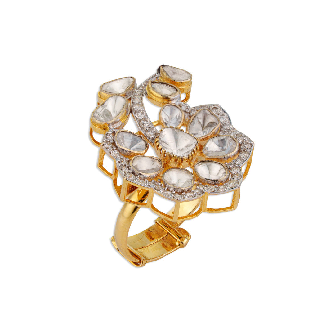 Bahar Scattered Polki Floral Ring | Natural Jaipur Polki Ring | Kala Johare
