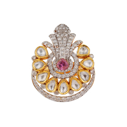 Mor Pink Sapphire Polki Peacock Ring | Natural Polki & Sapphire Ring | Kala Johare
