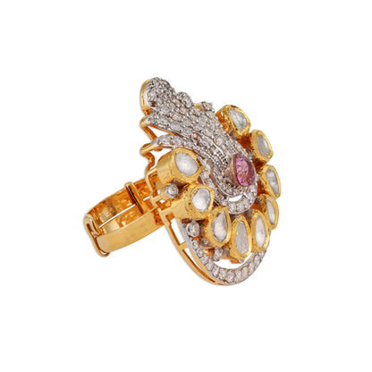 Mor Pink Sapphire Polki Peacock Ring | Natural Polki & Sapphire Ring | Kala Johare