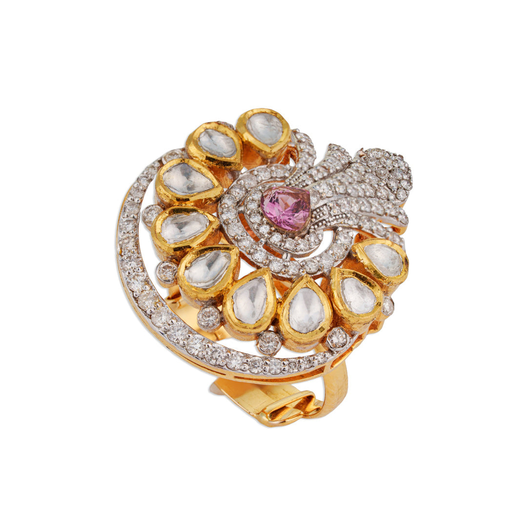 Mor Pink Sapphire Polki Peacock Ring | Natural Polki & Sapphire Ring | Kala Johare