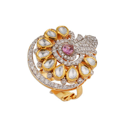 Mor Pink Sapphire Polki Peacock Ring | Natural Polki & Sapphire Ring | Kala Johare