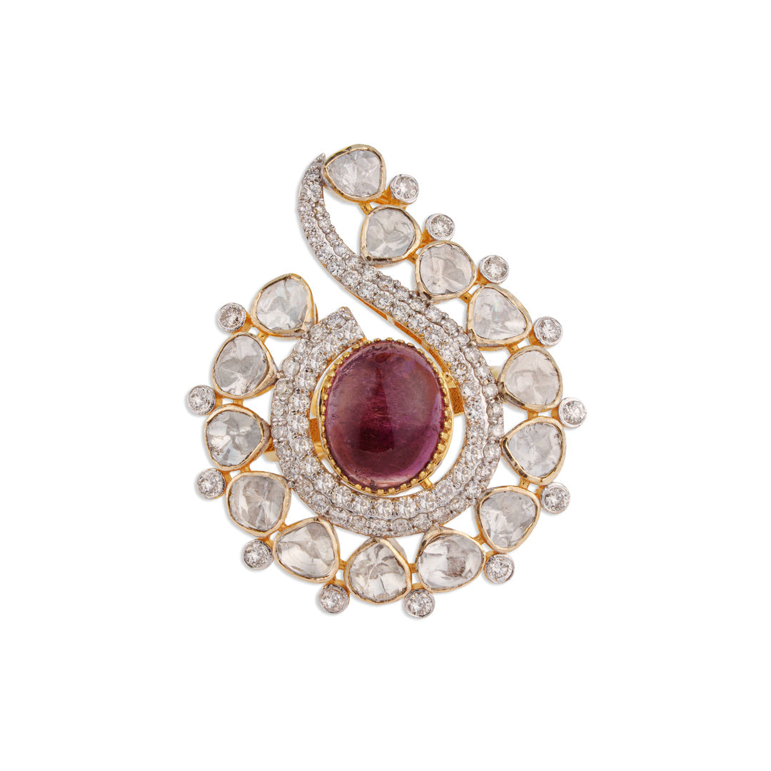 Laal Ruby Polki Swirl Ring | Natural Ruby & Jaipur Polki Diamond Ring | Kala Johare