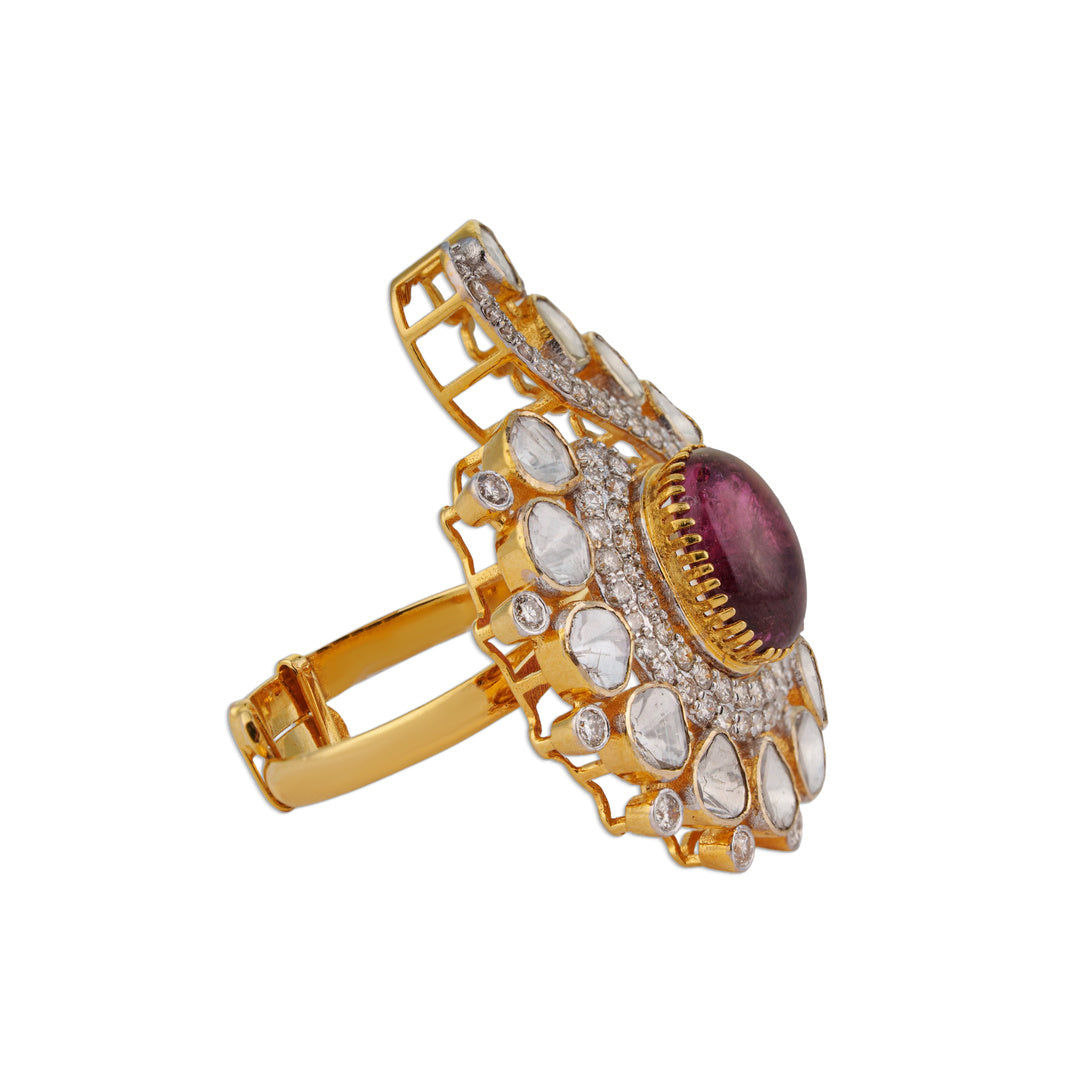 Laal Ruby Polki Swirl Ring | Natural Ruby & Jaipur Polki Diamond Ring | Kala Johare