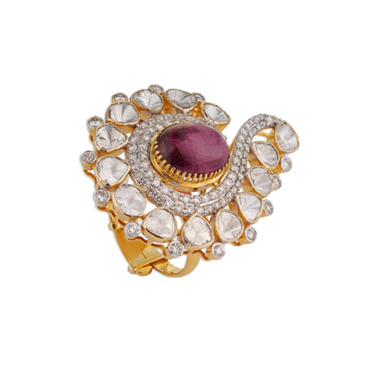 Laal Ruby Polki Swirl Ring | Natural Ruby & Jaipur Polki Diamond Ring | Kala Johare