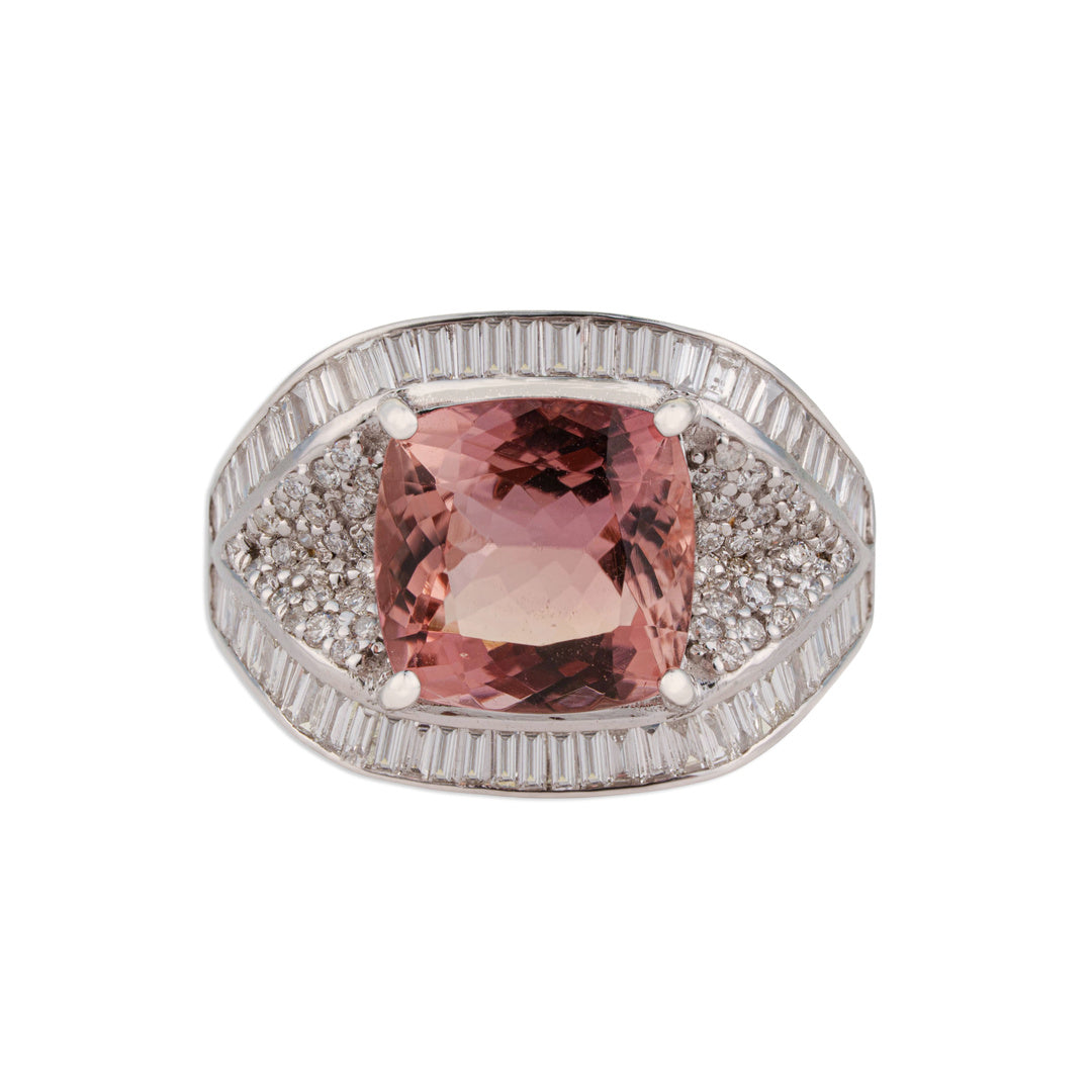 Gulab Pink Tourmaline Baguette Diamond Ring | Natural Tourmaline & Diamond Ring | Kala Johare