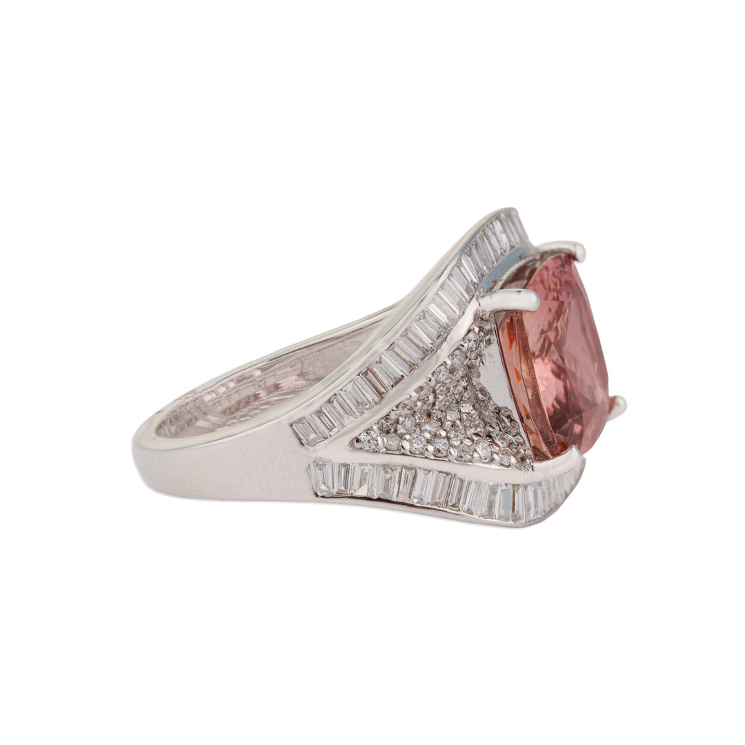 Gulab Pink Tourmaline Baguette Diamond Ring | Natural Tourmaline & Diamond Ring | Kala Johare