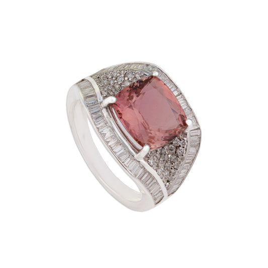Gulab Pink Tourmaline Baguette Diamond Ring | Natural Tourmaline & Diamond Ring | Kala Johare