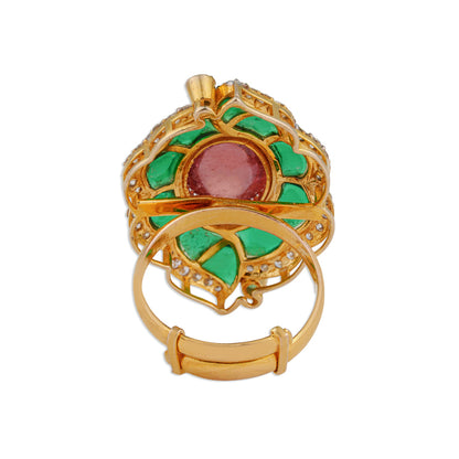 Panna Tourmaline Emerald Mughal Leaf Ring | Natural Emerald & Tourmaline Ring | Kala Johare