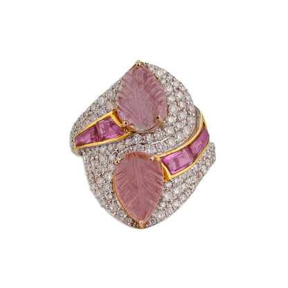 Patti Dual Carved Tourmaline Leaf Bypass Ring | Hand-Carved Tourmaline & Diamond Ring | Kala Johare