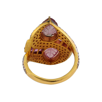 Patti Dual Carved Tourmaline Leaf Bypass Ring | Hand-Carved Tourmaline & Diamond Ring | Kala Johare