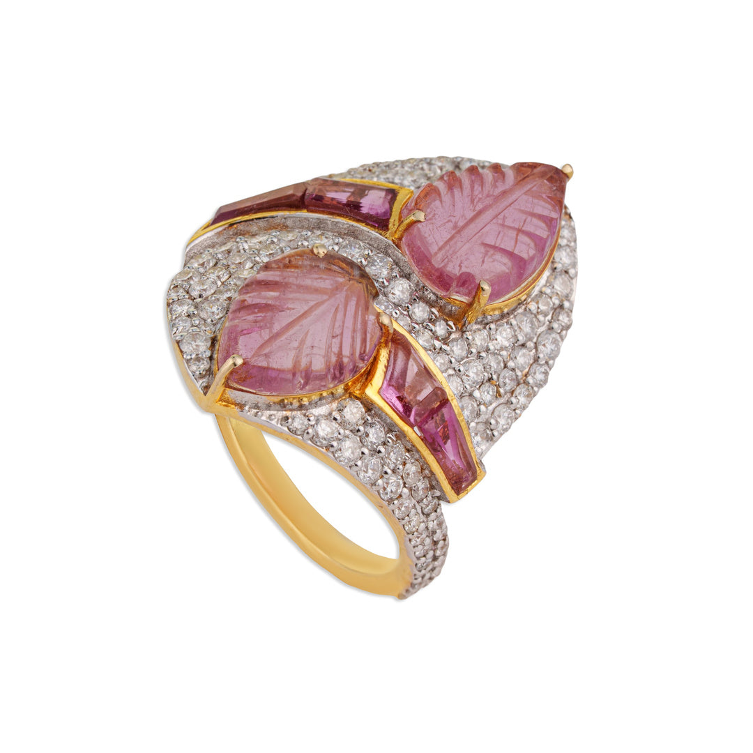 Patti Dual Carved Tourmaline Leaf Bypass Ring | Hand-Carved Tourmaline & Diamond Ring | Kala Johare