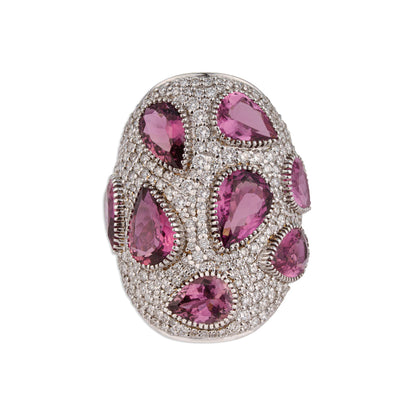 Sitara Multi Tourmaline Scattered Diamond Dome Ring | Natural Tourmaline & Diamond Cocktail Ring | Kala Johare