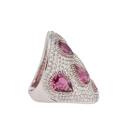 Sitara Multi Tourmaline Scattered Diamond Dome Ring | Natural Tourmaline & Diamond Cocktail Ring | Kala Johare