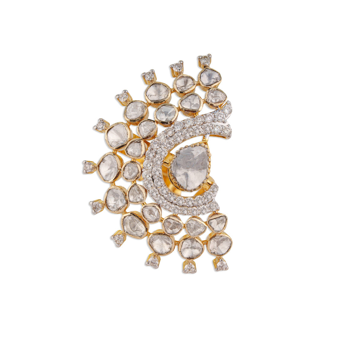 Chaand Grand Scattered Polki Crescent Swirl Ring | Natural Jaipur Polki Diamond Ring | Kala Johare