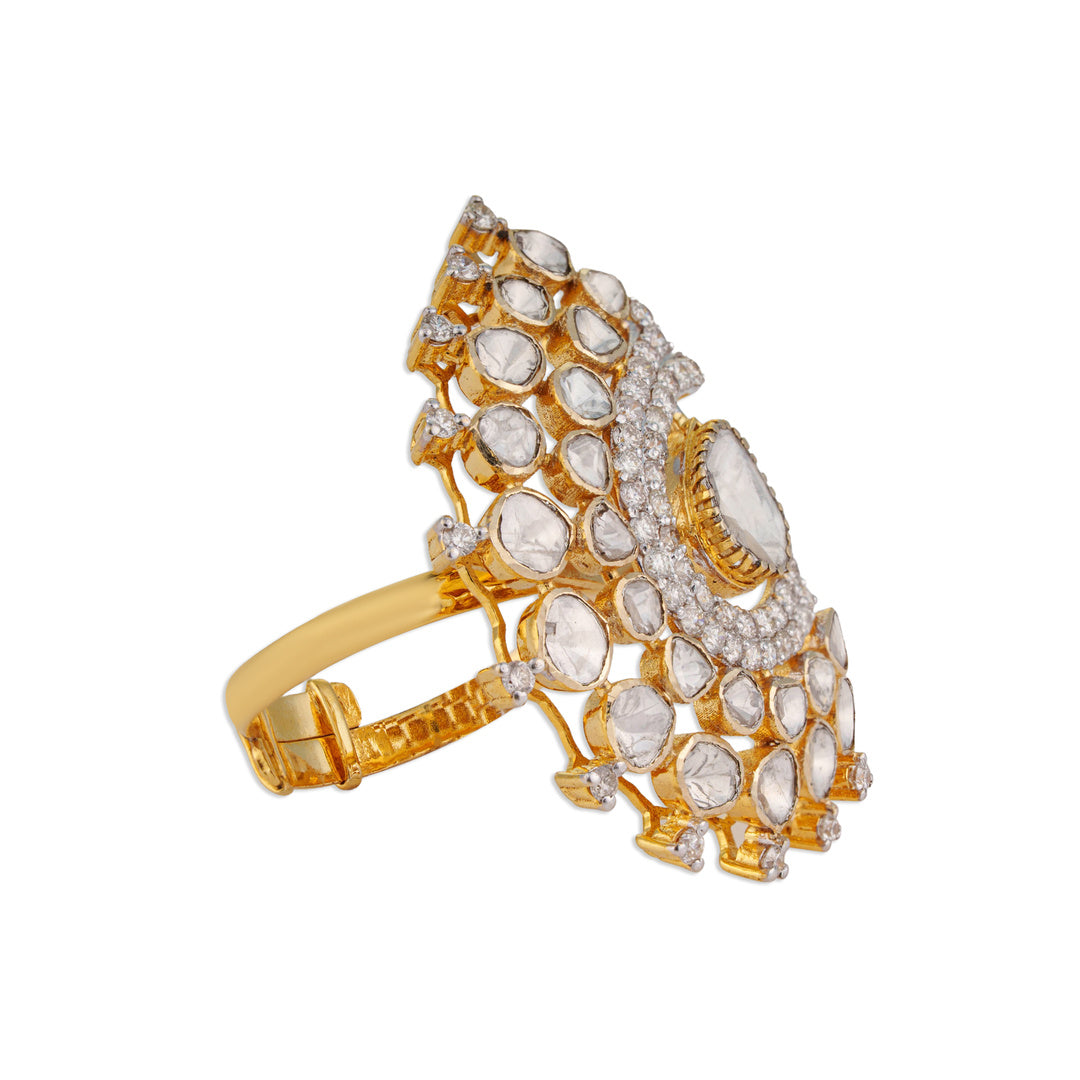 Chaand Grand Scattered Polki Crescent Swirl Ring | Natural Jaipur Polki Diamond Ring | Kala Johare
