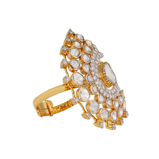 Chaand Grand Scattered Polki Crescent Swirl Ring | Natural Jaipur Polki Diamond Ring | Kala Johare