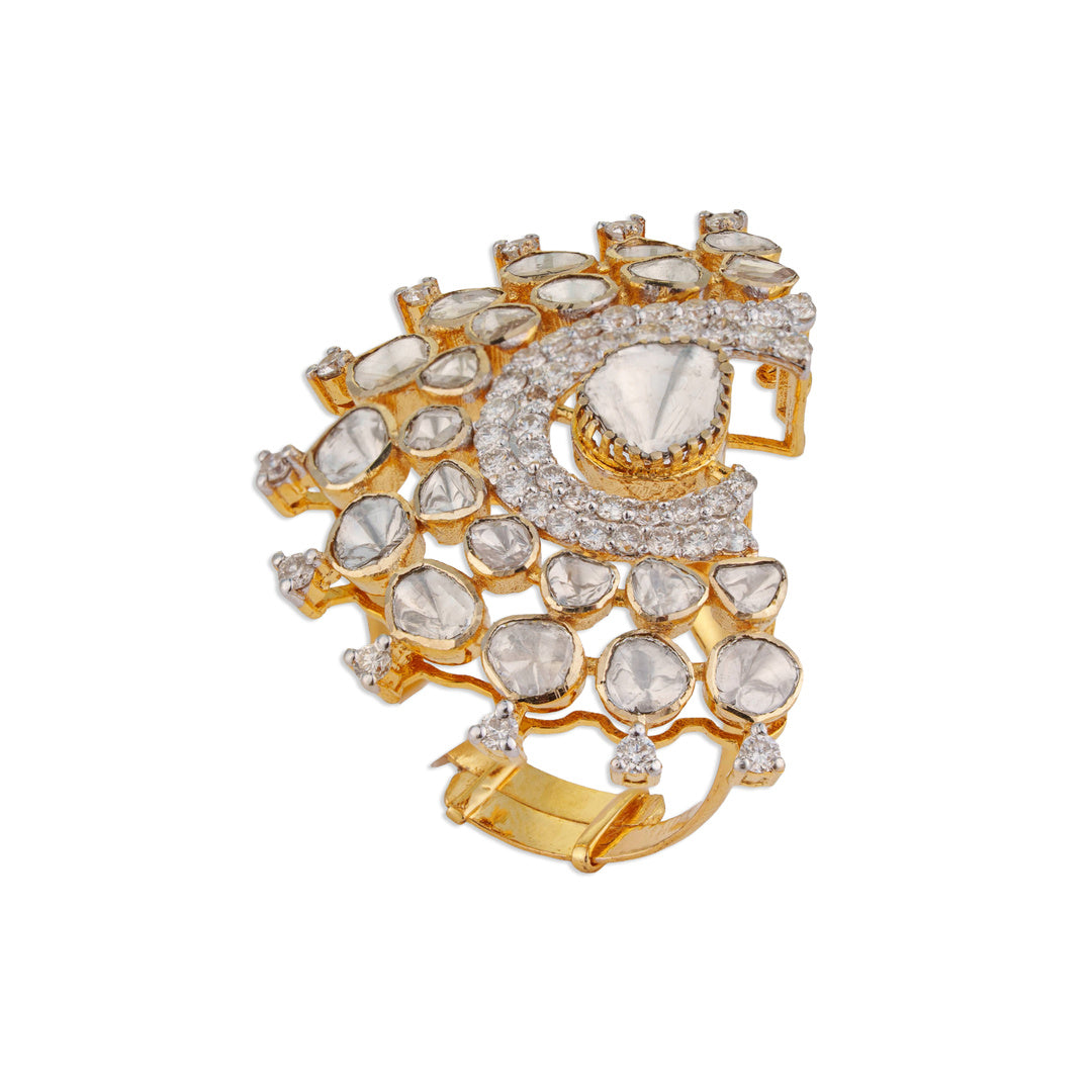 Chaand Grand Scattered Polki Crescent Swirl Ring | Natural Jaipur Polki Diamond Ring | Kala Johare