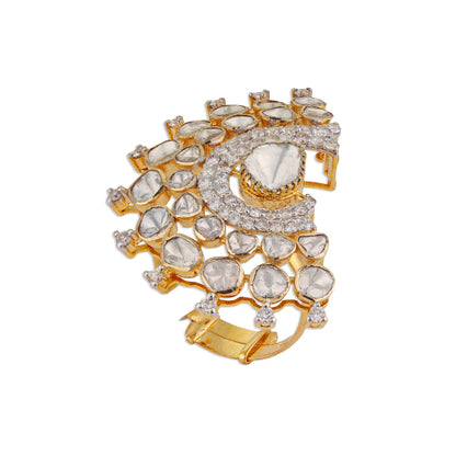 Chaand Grand Scattered Polki Crescent Swirl Ring | Natural Jaipur Polki Diamond Ring | Kala Johare