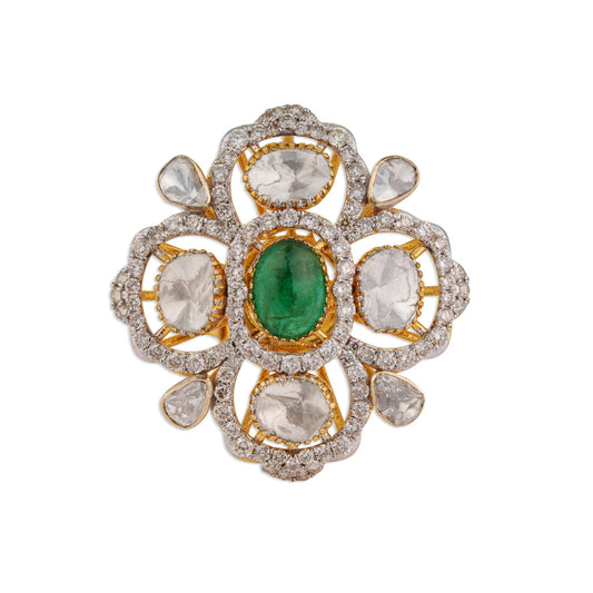Phool Emerald Polki Flower Ring | Natural Emerald & Jaipur Polki Diamond Ring | Kala Johare