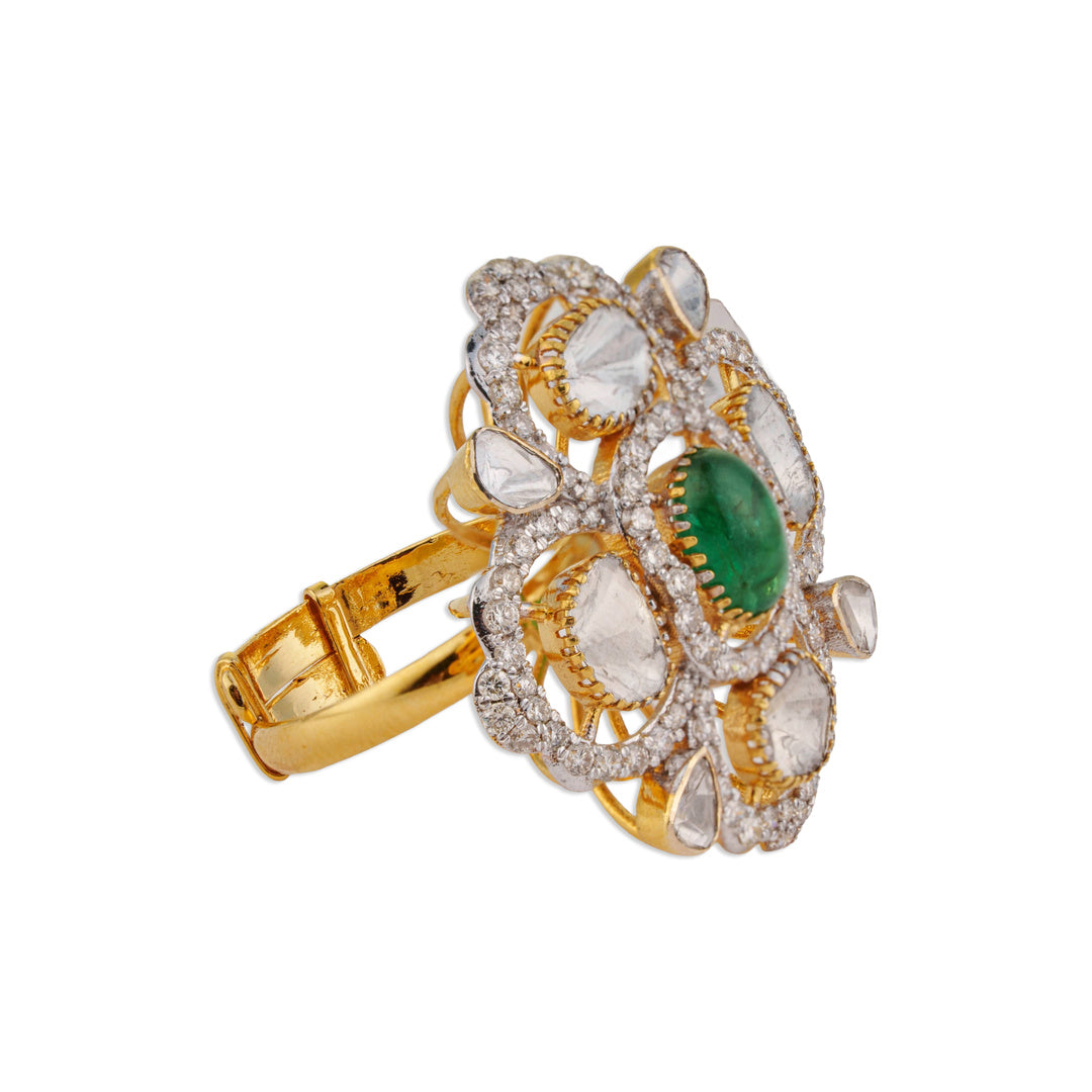 Phool Emerald Polki Flower Ring | Natural Emerald & Jaipur Polki Diamond Ring | Kala Johare