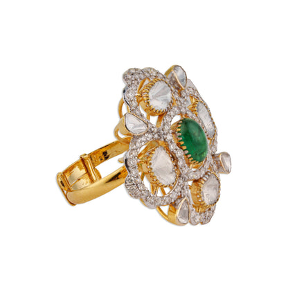 Phool Emerald Polki Flower Ring | Natural Emerald & Jaipur Polki Diamond Ring | Kala Johare
