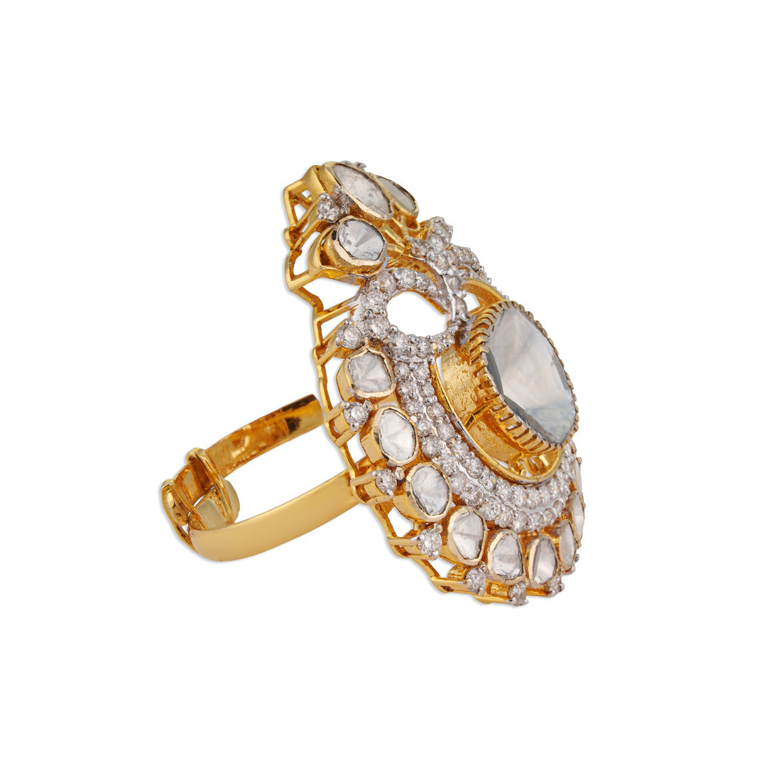 Ghoomta Grand Polki Crescent Swirl Dome Ring | Natural Jaipur Polki Diamond Ring | Kala Johare