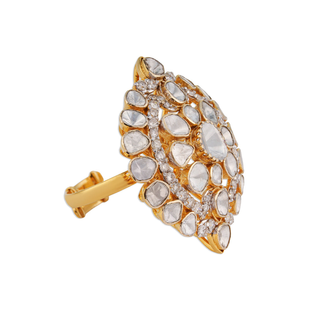 Suraj Grand Polki Sunburst Dome Ring | Natural Jaipur Polki Diamond Ring | Kala Johare