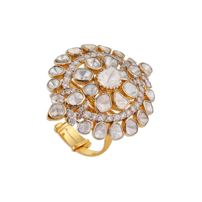 Suraj Grand Polki Sunburst Dome Ring | Natural Jaipur Polki Diamond Ring | Kala Johare
