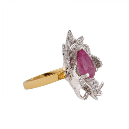 Kamal Pink Tourmaline Full Pave Diamond Lotus Ring | Natural Tourmaline & Diamond Ring | Kala Johare