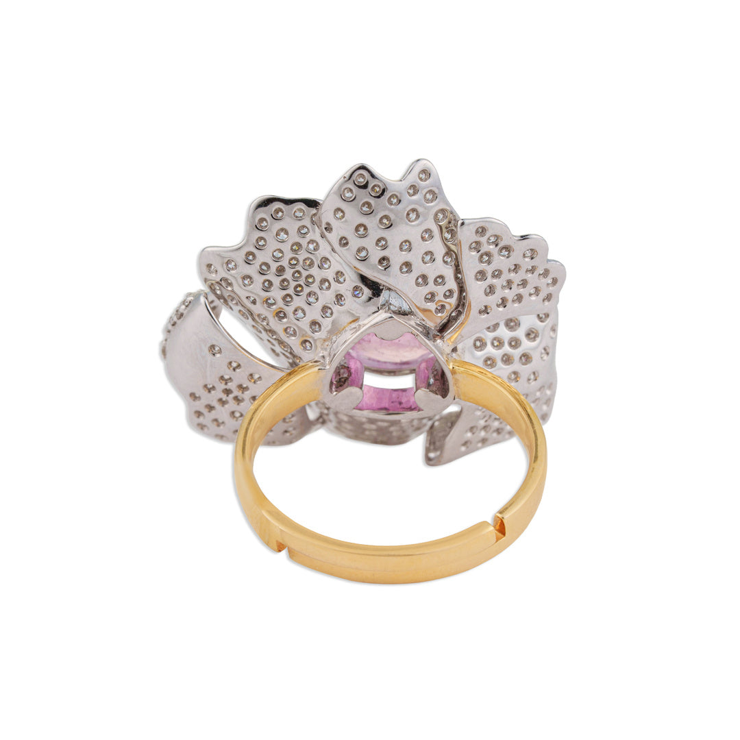 Kamal Pink Tourmaline Full Pave Diamond Lotus Ring | Natural Tourmaline & Diamond Ring | Kala Johare