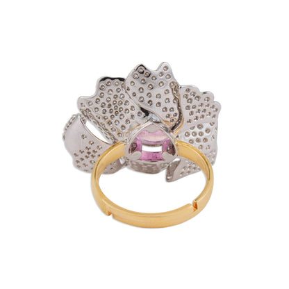 Kamal Pink Tourmaline Full Pave Diamond Lotus Ring | Natural Tourmaline & Diamond Ring | Kala Johare