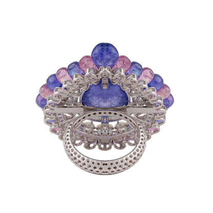 Neela Grand Tanzanite Briolette Bead Halo Ring | Natural Tanzanite, Tourmaline & Diamond | Kala Johare
