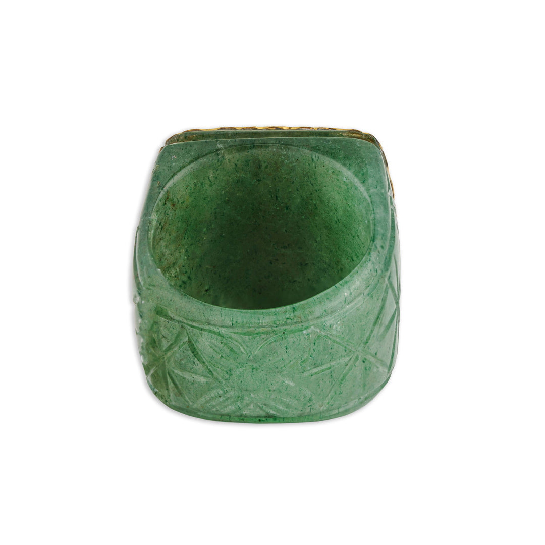 Shahjahan Mughal Carved Emerald Band Ring | Natural Ruby, Polki & Diamond Crown | Kala Johare