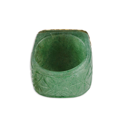 Shahjahan Mughal Carved Emerald Band Ring | Natural Ruby, Polki & Diamond Crown | Kala Johare