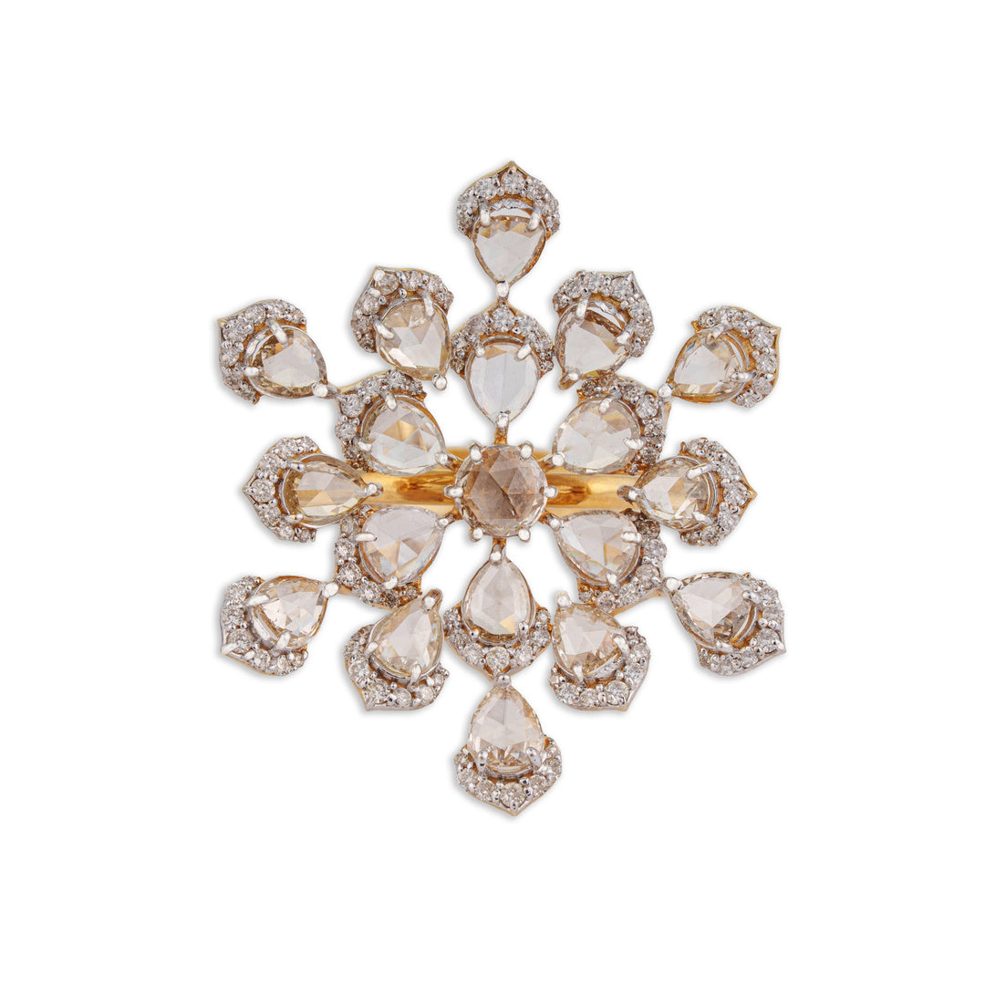 Tara Grand Rose-Cut Diamond Snowflake Cluster Ring | Natural Rose-Cut Diamond Ring | Kala Johare