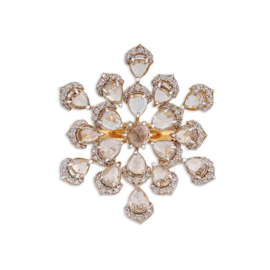 Tara Grand Rose-Cut Diamond Snowflake Cluster Ring | Natural Rose-Cut Diamond Ring | Kala Johare