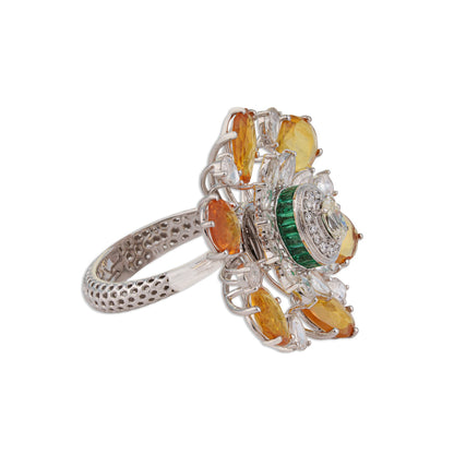 Surya Grand Citrine & Rose-Cut Diamond Sunflower Ring | Natural Citrine, Emerald & Diamond | Kala Johare