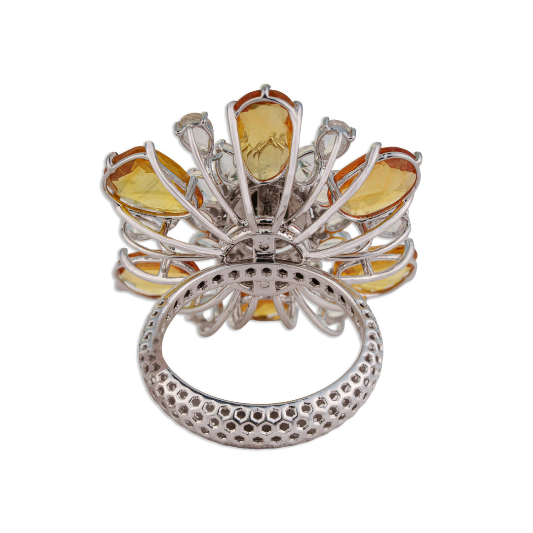 Surya Grand Citrine & Rose-Cut Diamond Sunflower Ring | Natural Citrine, Emerald & Diamond | Kala Johare