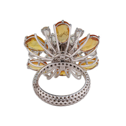 Surya Grand Citrine & Rose-Cut Diamond Sunflower Ring | Natural Citrine, Emerald & Diamond | Kala Johare