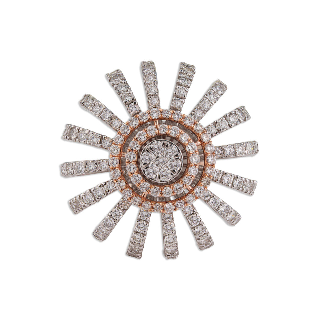 Kiran Grand All-Diamond Starburst Sunflower Ring | Full Pave Diamond Ring in Two-Tone Gold | Kala Johare