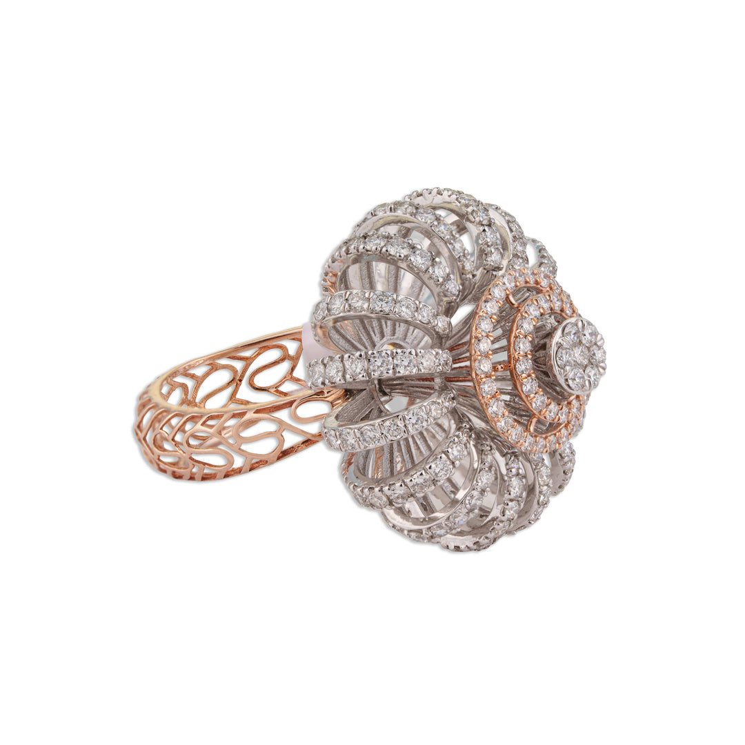 Kiran Grand All-Diamond Starburst Sunflower Ring | Full Pave Diamond Ring in Two-Tone Gold | Kala Johare