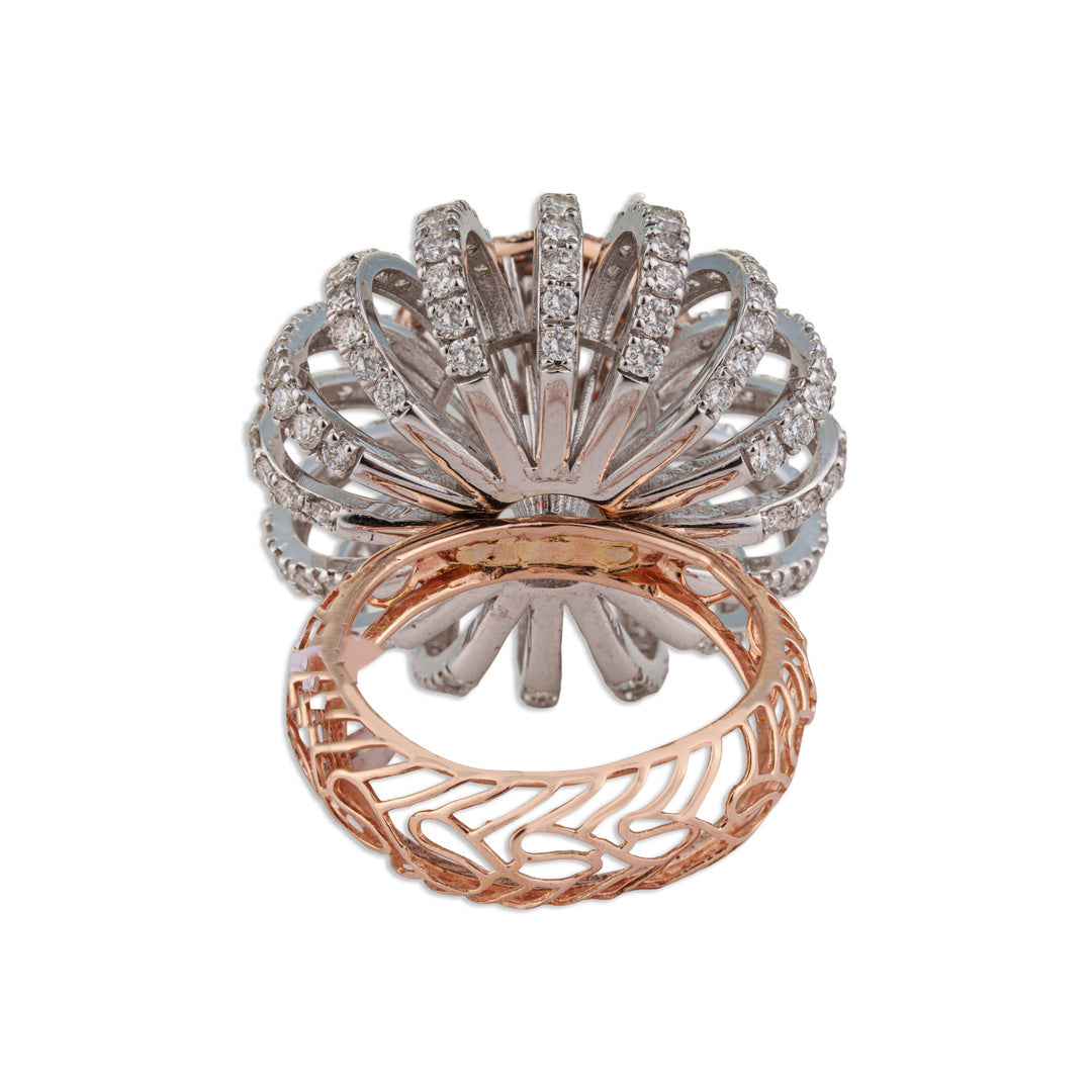Kiran Grand All-Diamond Starburst Sunflower Ring | Full Pave Diamond Ring in Two-Tone Gold | Kala Johare