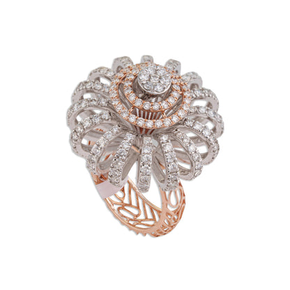 Kiran Grand All-Diamond Starburst Sunflower Ring | Full Pave Diamond Ring in Two-Tone Gold | Kala Johare